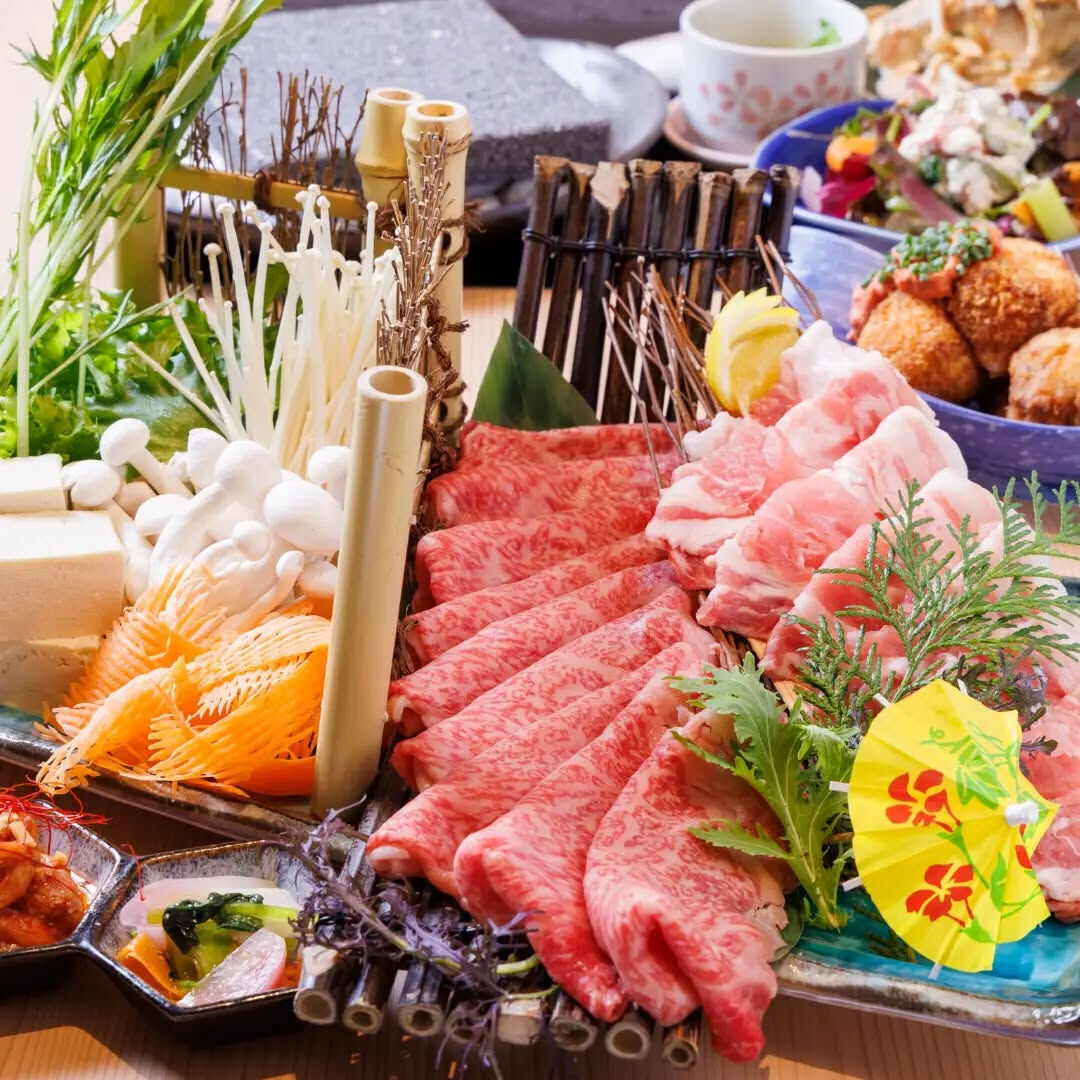 【たっぷりのネギと味わう、福天流しゃぶしゃぶ】